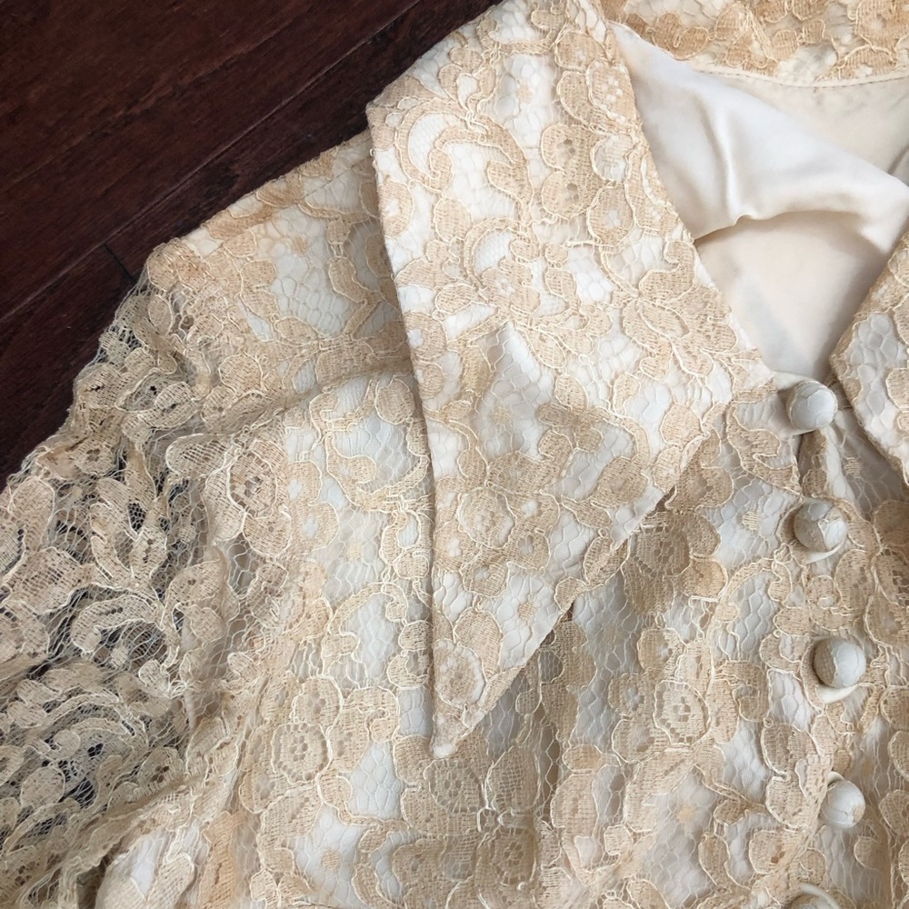 Vintage Carl Naftal Lace Overlay Pointy Collar Half Button-Up Dress